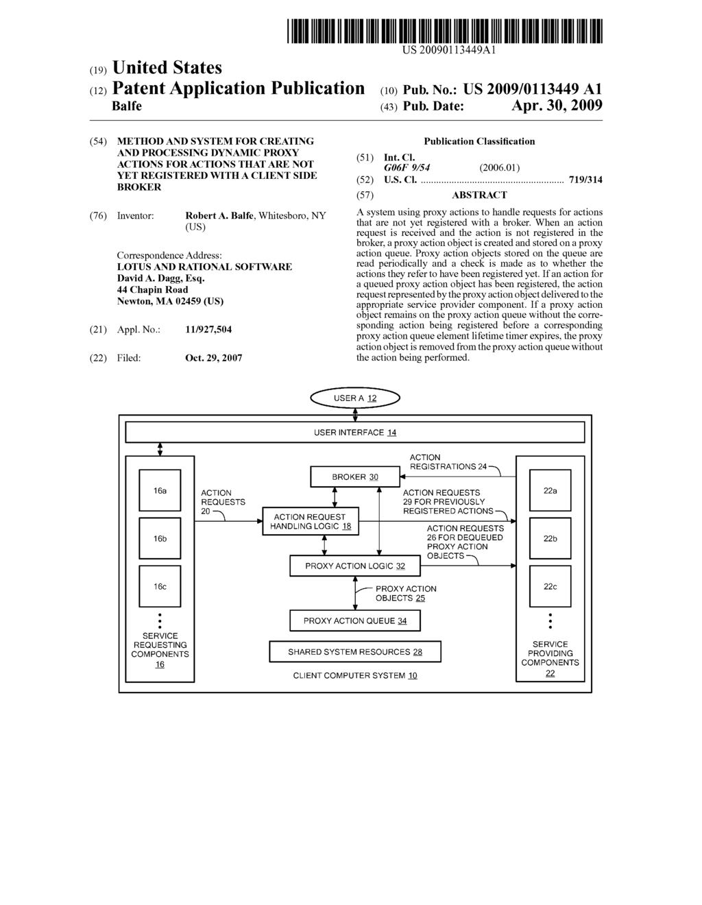 METHOD AND SYSTEM FOR CREATING AND PROCESSING DYNAMIC PROXY ACTIONS FOR ACTIONS THAT ARE NOT YET REGISTERED WITH A CLIENT SIDE BROKER - diagram, schematic, and image 01