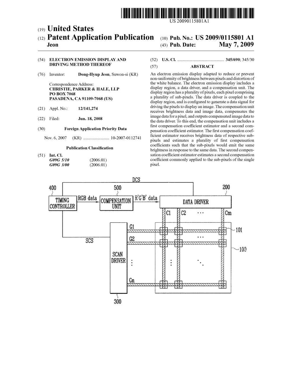 ELECTRON EMISSION DISPLAY AND DRIVING METHOD THEREOF - diagram, schematic, and image 01