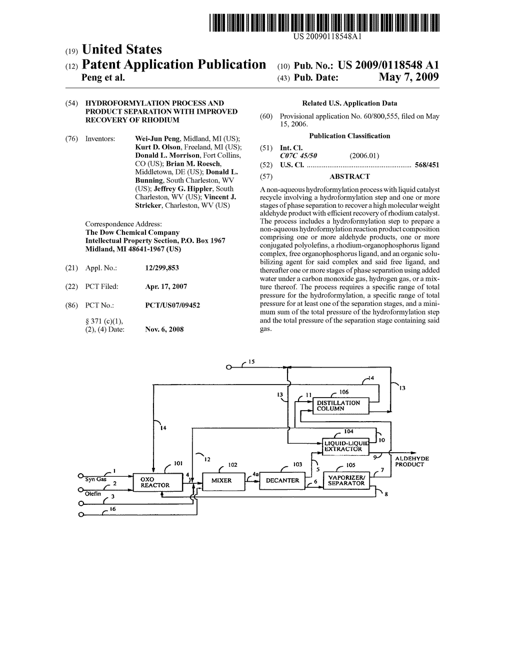 HYDROFORMYLATION PROCESS AND PRODUCT SEPARATION WITH IMPROVED RECOVERY OF RHODIUM - diagram, schematic, and image 01