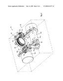 LENS DEVICE COMPRISING A DISPLACEABLE LENS AND LASER SCANNING SYSTEM diagram and image