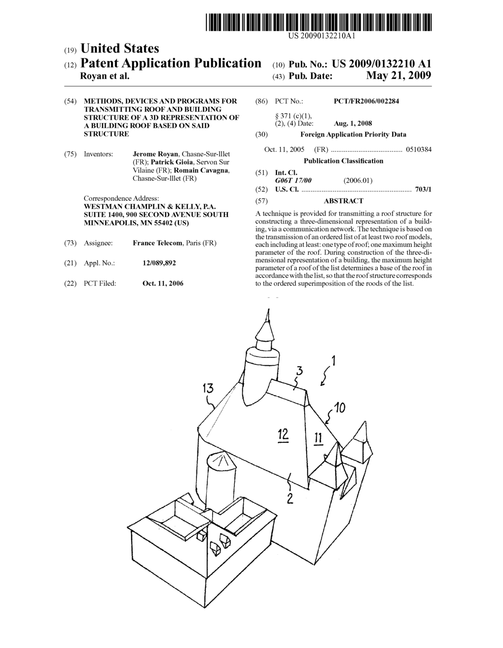 METHODS, DEVICES AND PROGRAMS FOR TRANSMITTING ROOF AND BUILDING STRUCTURE OF A 3D REPRESENTATION OF A BUILDING ROOF BASED ON SAID STRUCTURE - diagram, schematic, and image 01