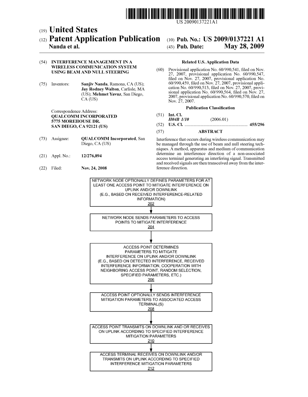 INTERFERENCE MANAGEMENT IN A WIRELESS COMMUNICATION SYSTEM USING BEAM AND NULL STEERING - diagram, schematic, and image 01