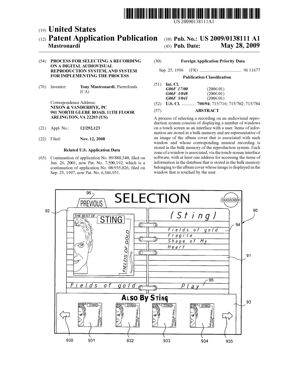 Process for selecting a recording on a digital audiovisual reproduction system, and system for implementing the process - diagram, schematic, and image 01