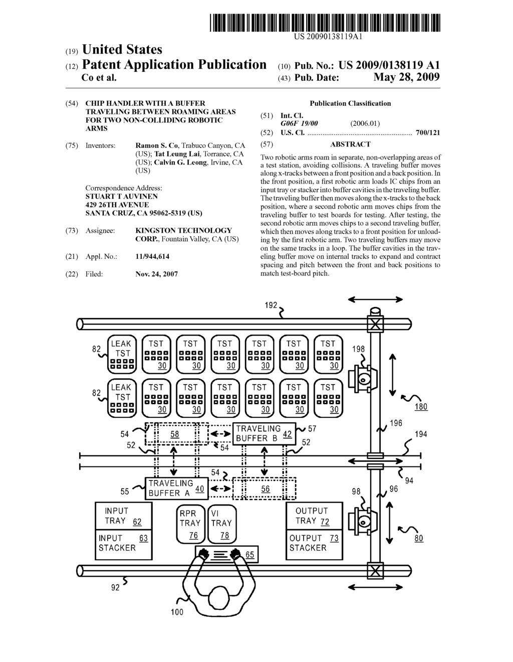 Chip Handler with a Buffer Traveling between Roaming Areas for Two Non-Colliding Robotic Arms - diagram, schematic, and image 01