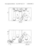 Handheld electronic device and associated method employing a graphical user interface to output on a display virtually stacked groups of selectable objects diagram and image