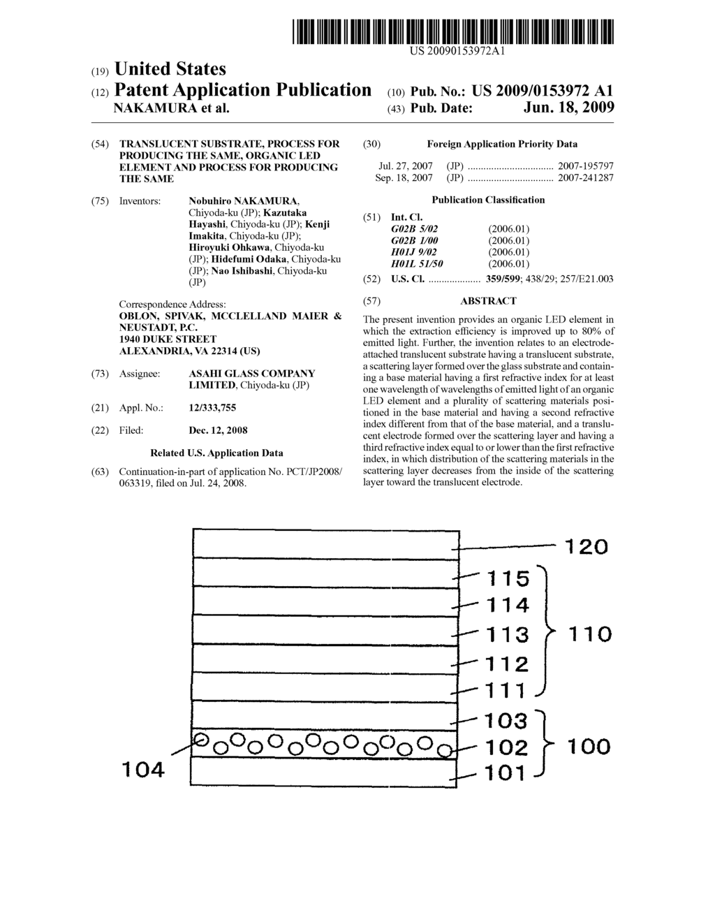 TRANSLUCENT SUBSTRATE, PROCESS FOR PRODUCING THE SAME, ORGANIC LED ELEMENT AND PROCESS FOR PRODUCING THE SAME - diagram, schematic, and image 01