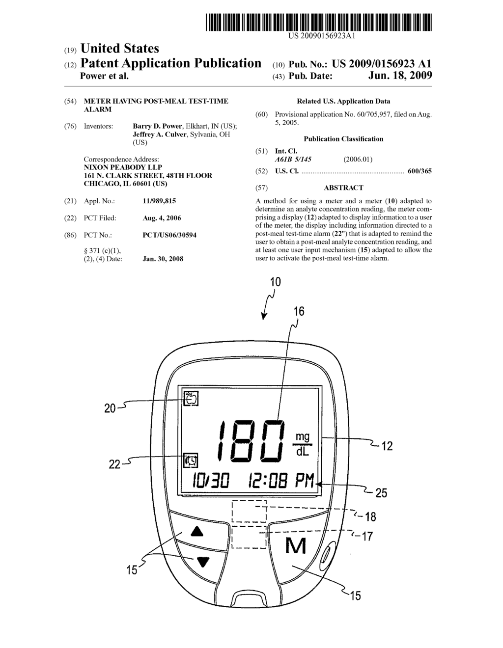 Meter Having Post-Meal Test-Time Alarm - diagram, schematic, and image 01