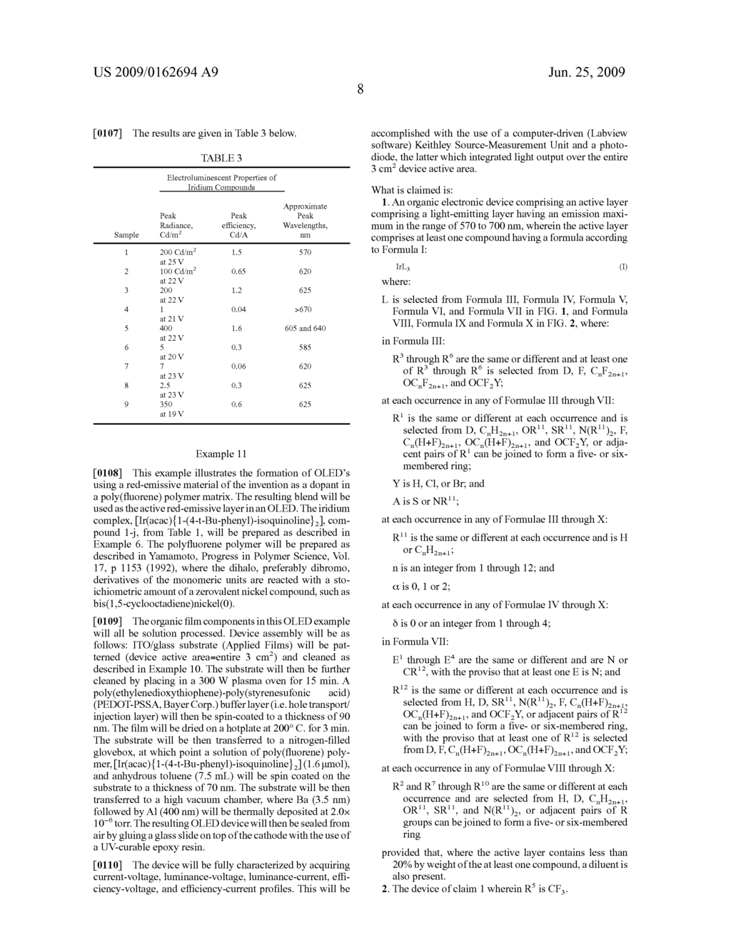 ELECTROLUMINESCENT IRIDIUM COMPOUNDS HAVING RED-ORANGE OR RED EMISSION AND DEVICES MADE WITH SUCH COMPOUNDS - diagram, schematic, and image 14