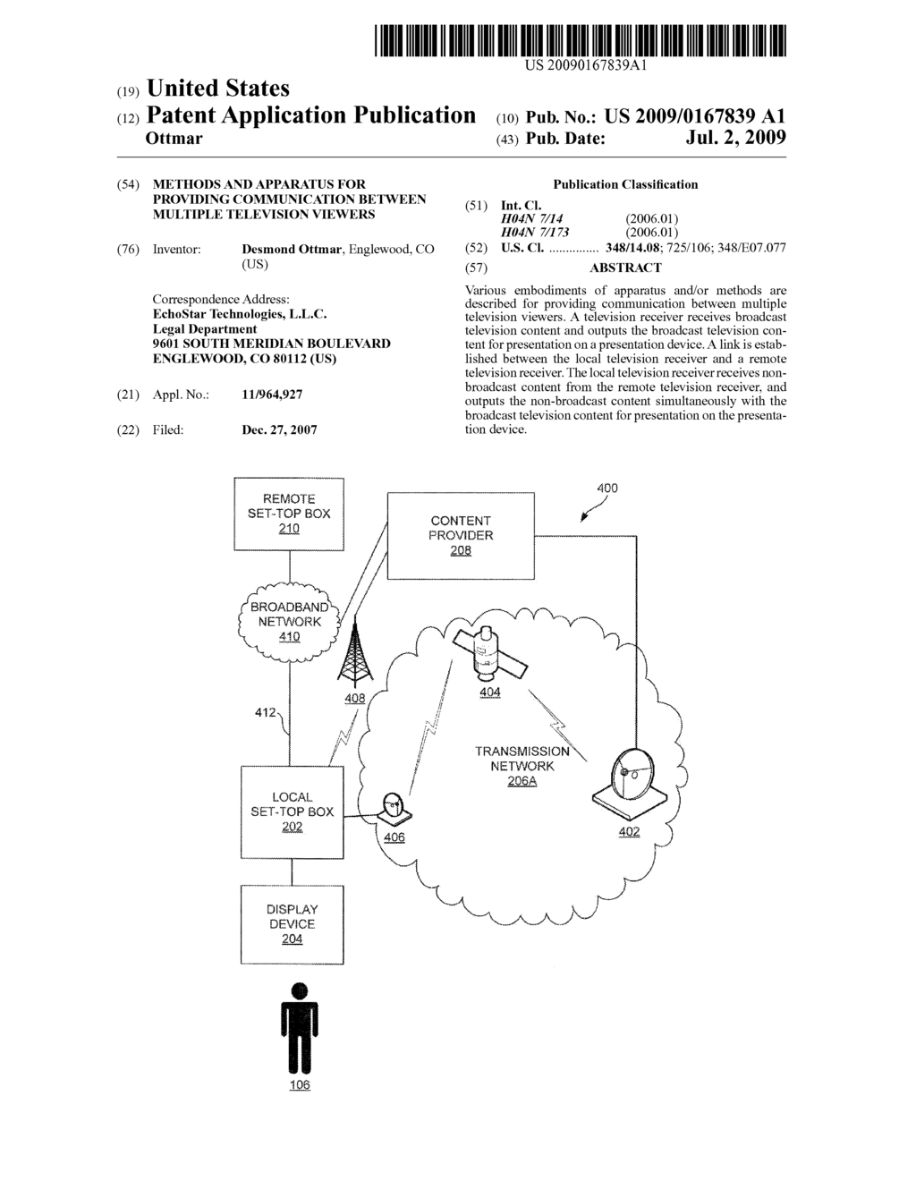 METHODS AND APPARATUS FOR PROVIDING COMMUNICATION BETWEEN MULTIPLE TELEVISION VIEWERS - diagram, schematic, and image 01