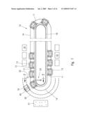 METHOD AND SYSTEM FOR CHANGING MOLD HOLDER PRESSES ON CARRIAGES MOVING ALONG A PROCESSING LINE diagram and image