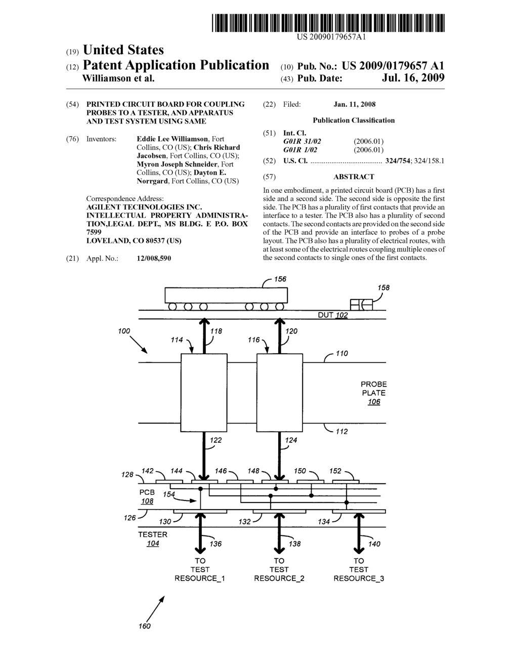 Printed circuit board for coupling probes to a tester, and apparatus and test system using same - diagram, schematic, and image 01