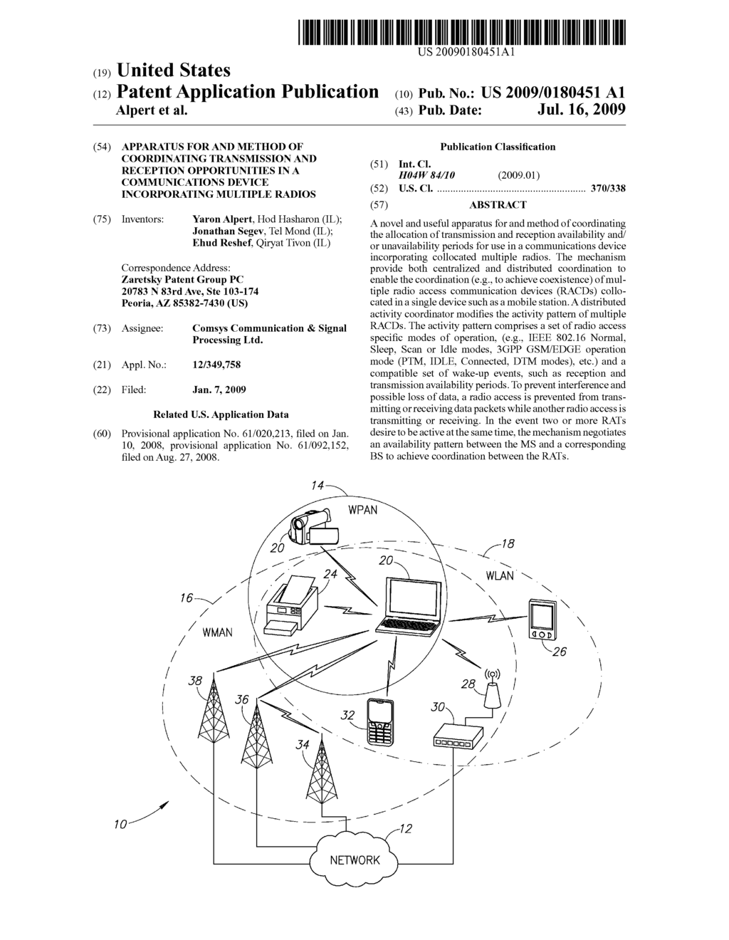 APPARATUS FOR AND METHOD OF COORDINATING TRANSMISSION AND RECEPTION OPPORTUNITIES IN A COMMUNICATIONS DEVICE INCORPORATING MULTIPLE RADIOS - diagram, schematic, and image 01