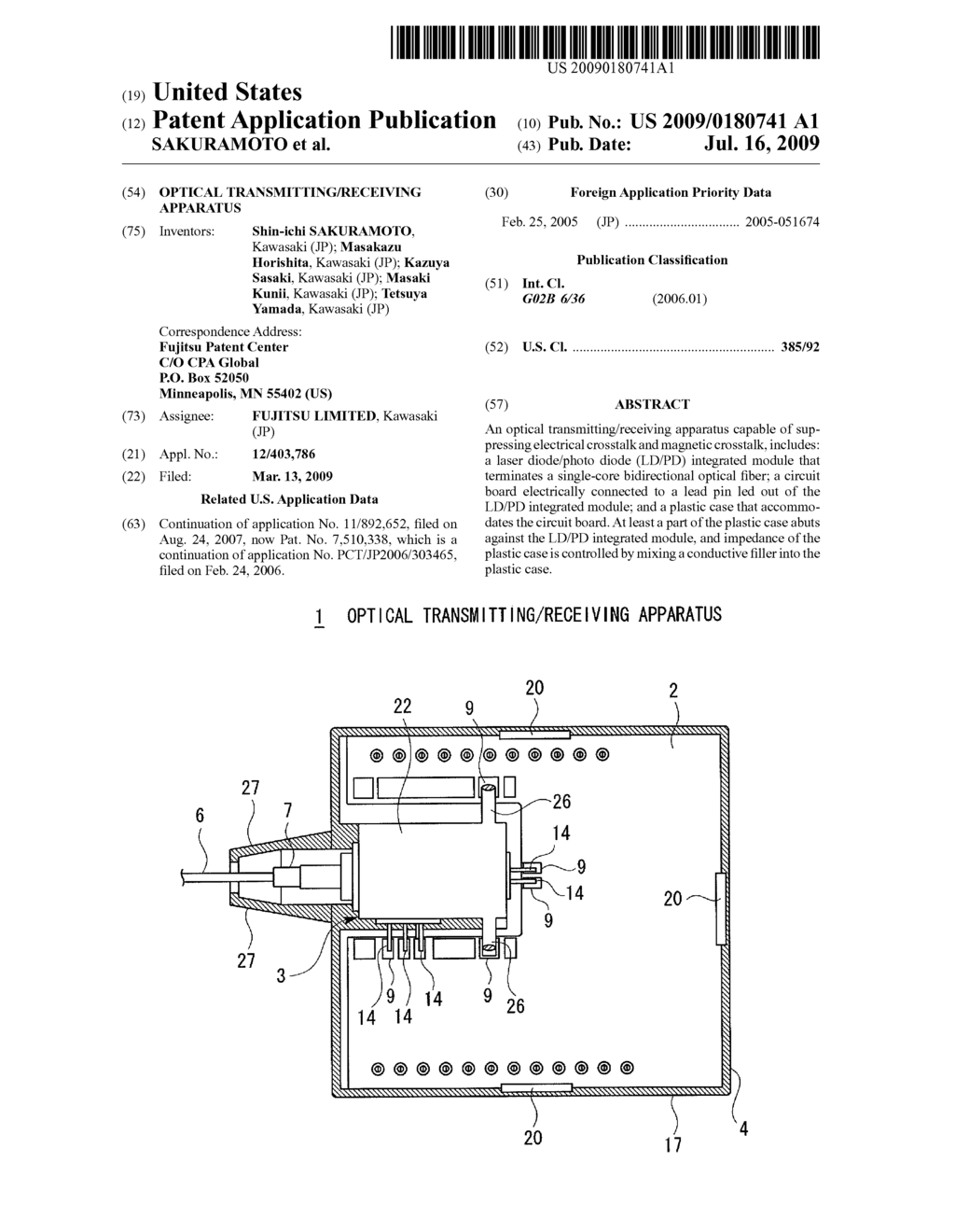 OPTICAL TRANSMITTING/RECEIVING APPARATUS - diagram, schematic, and image 01