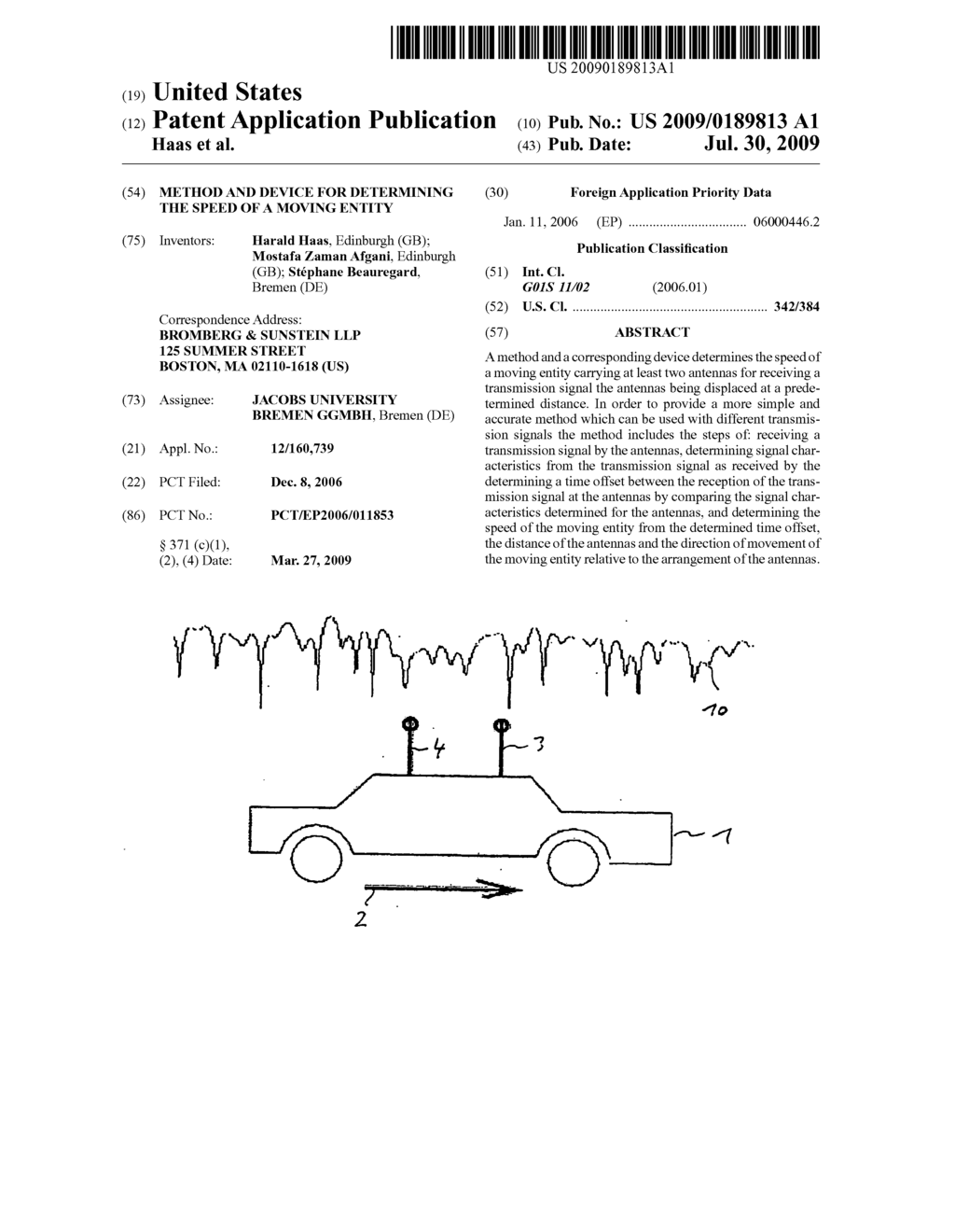 METHOD AND DEVICE FOR DETERMINING THE SPEED OF A MOVING ENTITY - diagram, schematic, and image 01