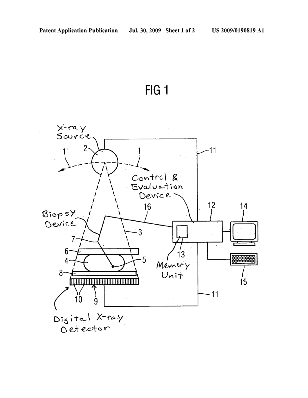 X-RAY ACQUISITION METHOD AND DEVICE FOR STEREOTACTIC BIOPSY - diagram, schematic, and image 02