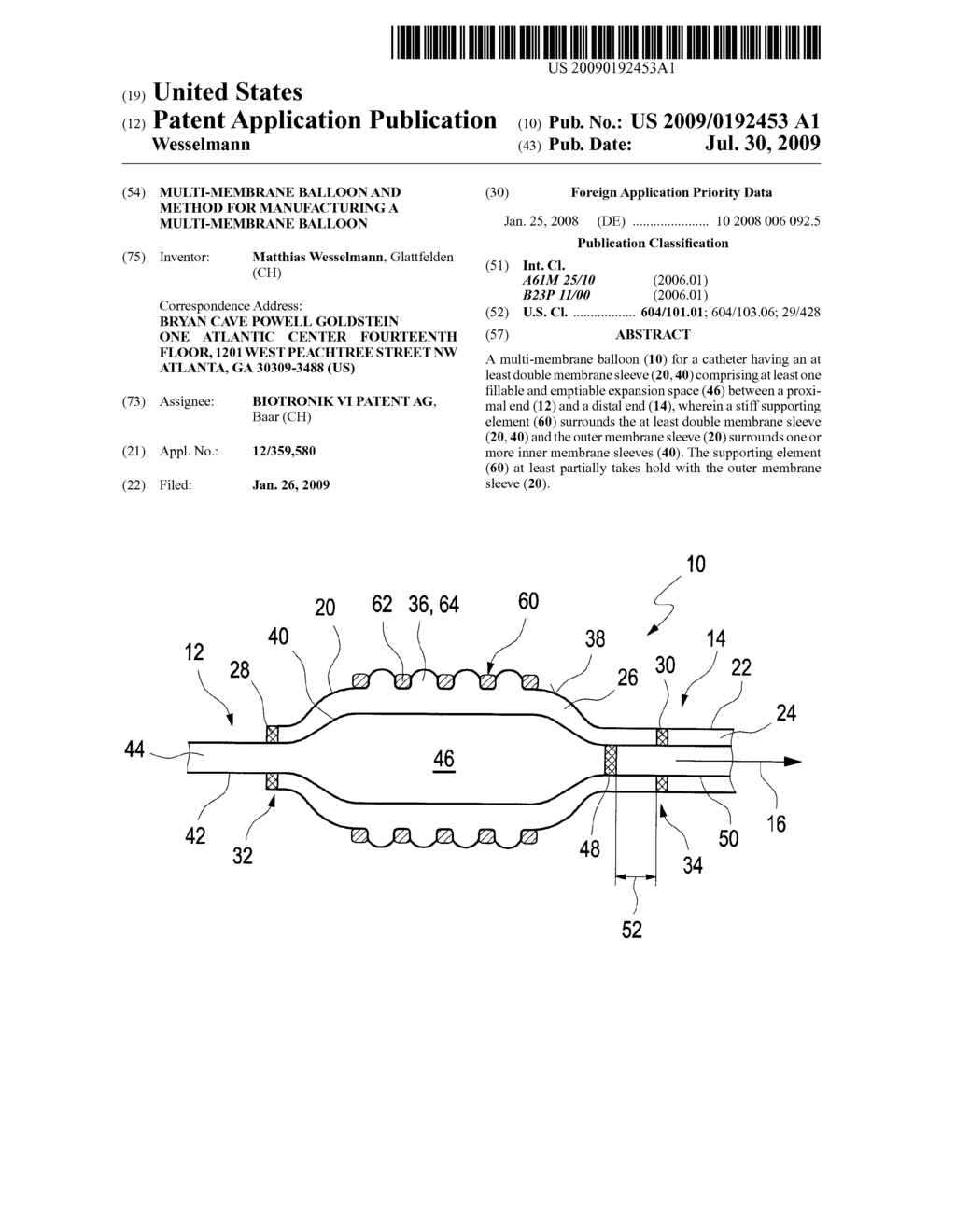 MULTI-MEMBRANE BALLOON AND METHOD FOR MANUFACTURING A MULTI-MEMBRANE BALLOON - diagram, schematic, and image 01