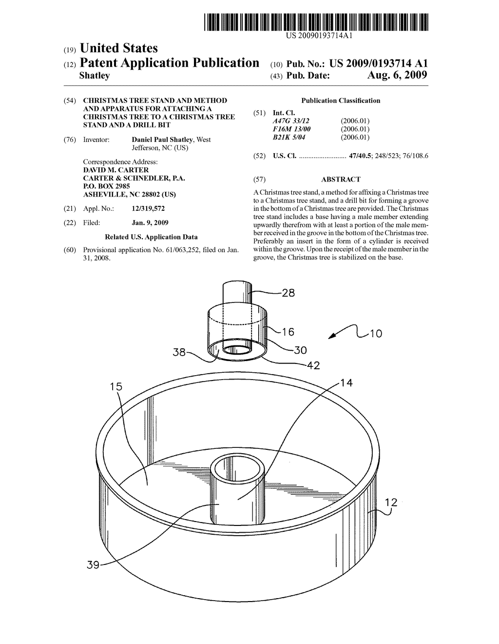 Christmas tree stand and method and apparatus for attaching a christmas tree to a christmas tree stand and a drill bit - diagram, schematic, and image 01