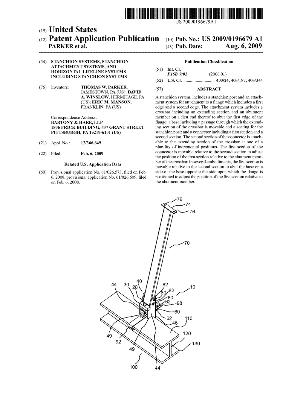 STANCHION SYSTEMS, STANCHION ATTACHMENT SYSTEMS, AND HORIZONTAL LIFELINE SYSTEMS INCLUDING STANCHION SYSTEMS - diagram, schematic, and image 01