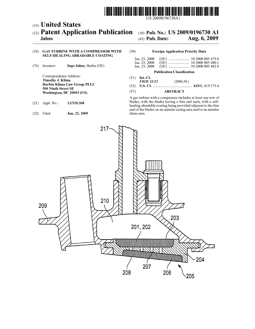 Gas turbine with a compressor with self-healing abradable coating - diagram, schematic, and image 01