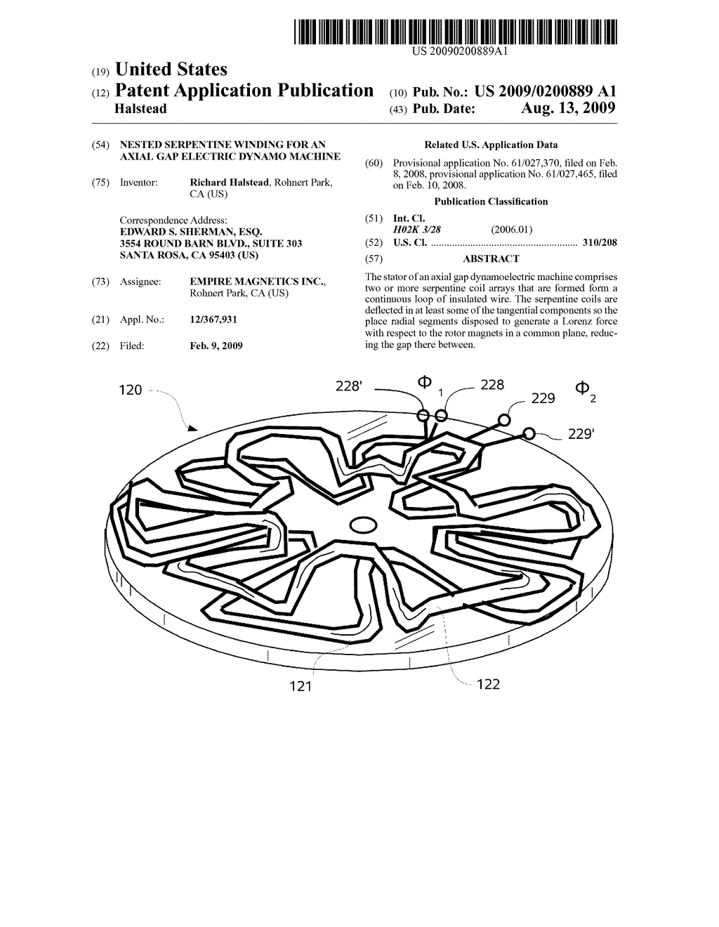 Nested Serpentine Winding for an Axial Gap Electric Dynamo Machine - diagram, schematic, and image 01