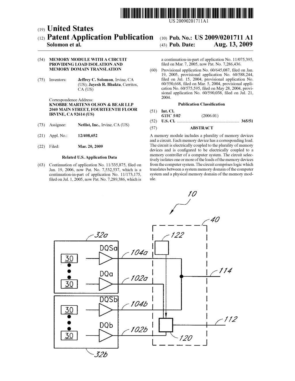 MEMORY MODULE WITH A CIRCUIT PROVIDING LOAD ISOLATION AND MEMORY DOMAIN TRANSLATION - diagram, schematic, and image 01