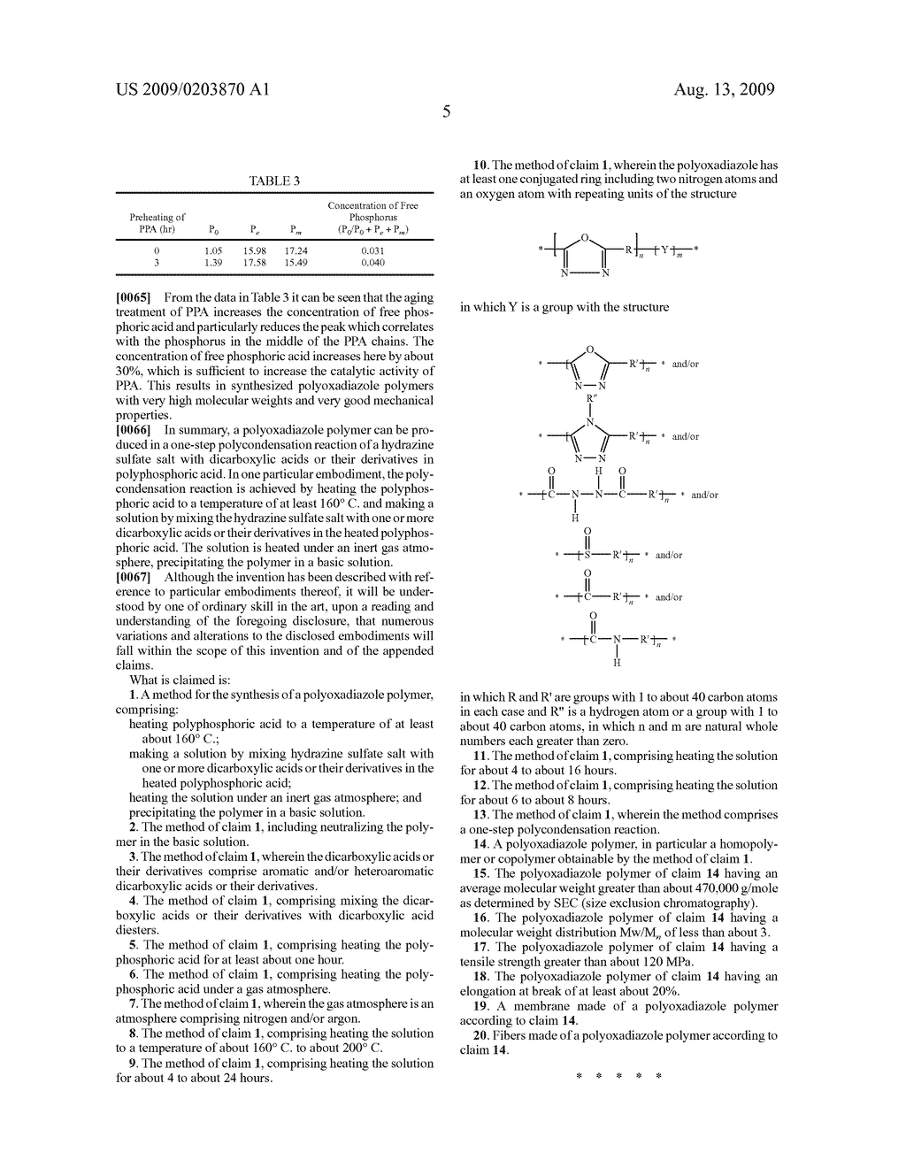 METHOD FOR THE SYNTHESIS OF A POLYOXADIAZOLE POLYMER - diagram, schematic, and image 08