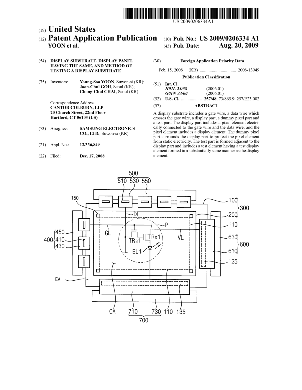 DISPLAY SUBSTRATE, DISPLAY PANEL HAVING THE SAME, AND METHOD OF TESTING A DISPLAY SUBSTRATE - diagram, schematic, and image 01