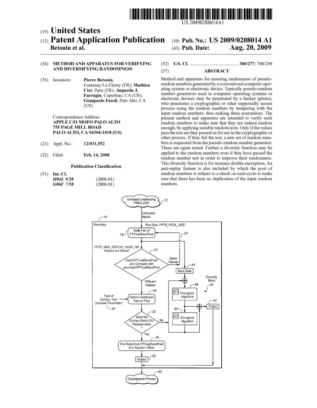 METHOD AND APPARATUS FOR VERIFYING AND DIVERSIFYING RANDOMNESS - diagram, schematic, and image 01