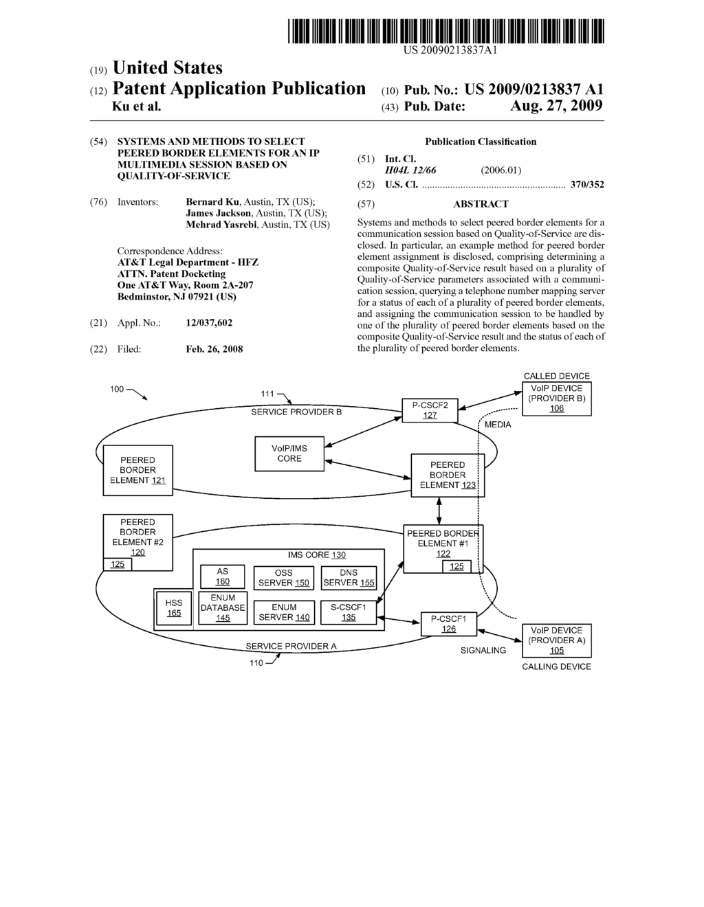 SYSTEMS AND METHODS TO SELECT PEERED BORDER ELEMENTS FOR AN IP MULTIMEDIA SESSION BASED ON QUALITY-OF-SERVICE - diagram, schematic, and image 01