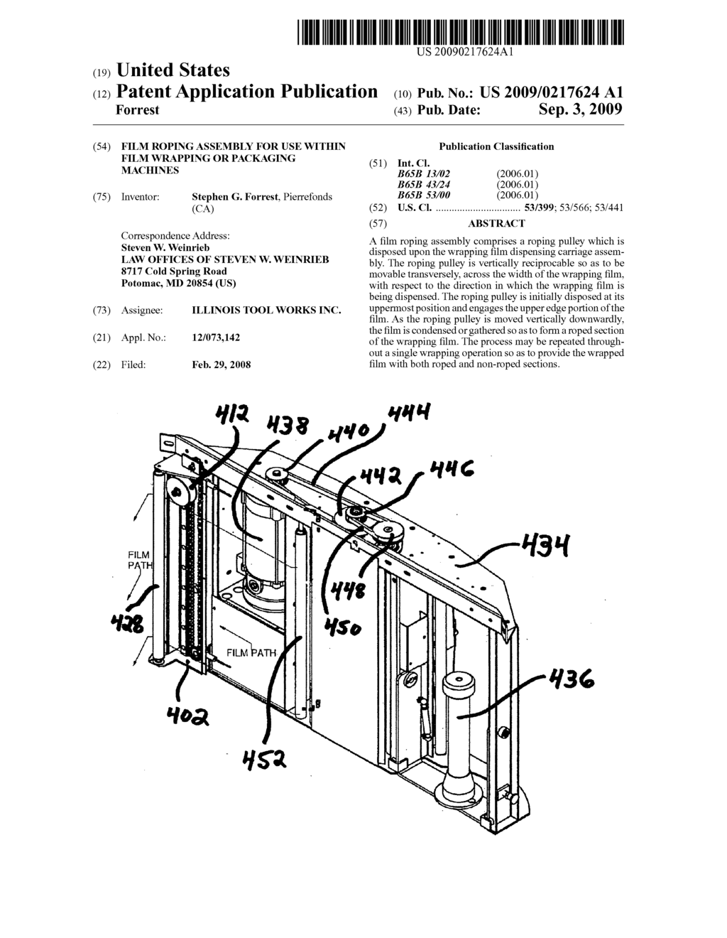 Film roping assembly for use within film wrapping or packaging machines - diagram, schematic, and image 01