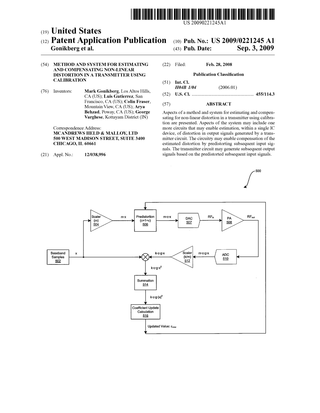 Method and system for estimating and compensating non-linear distortion in a transmitter using calibration - diagram, schematic, and image 01