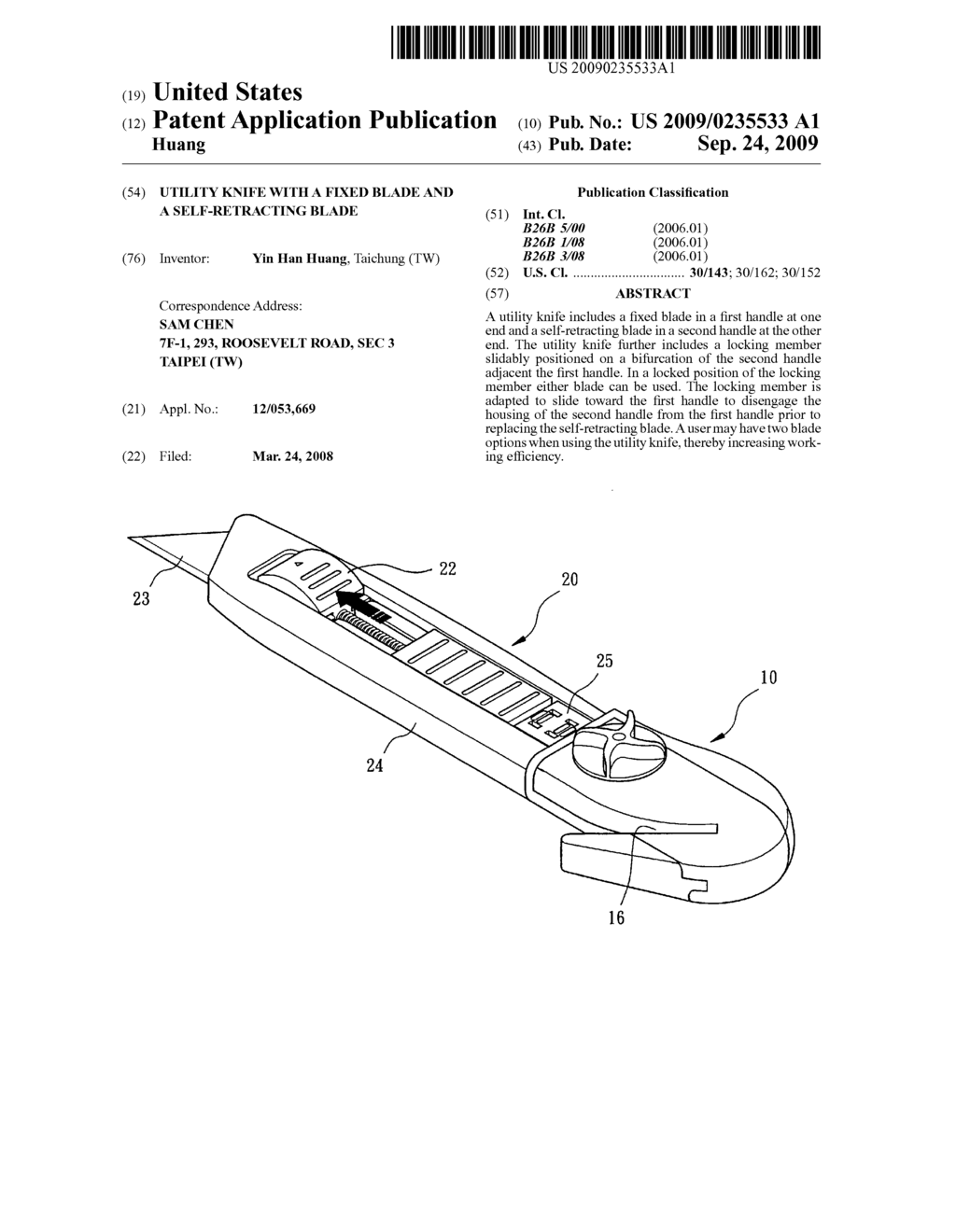 UTILITY KNIFE WITH A FIXED BLADE AND A SELF-RETRACTING BLADE - diagram, schematic, and image 01