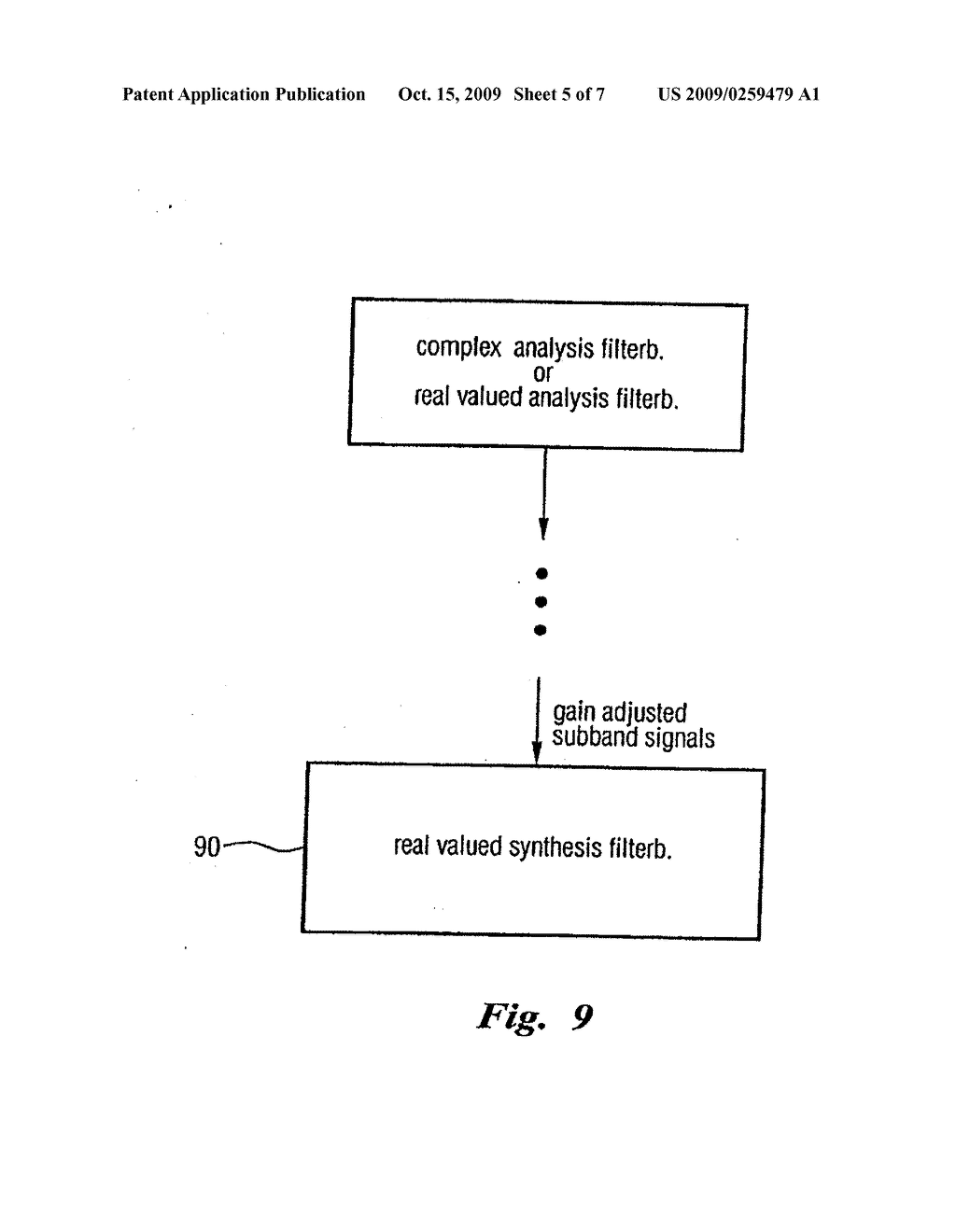 METHOD FOR REDUCTION OF ALIASING INTRODUCED BY SPECTRAL ENVELOPE ADJUSTMENT IN REAL-VALUED FILTERBANKS - diagram, schematic, and image 06