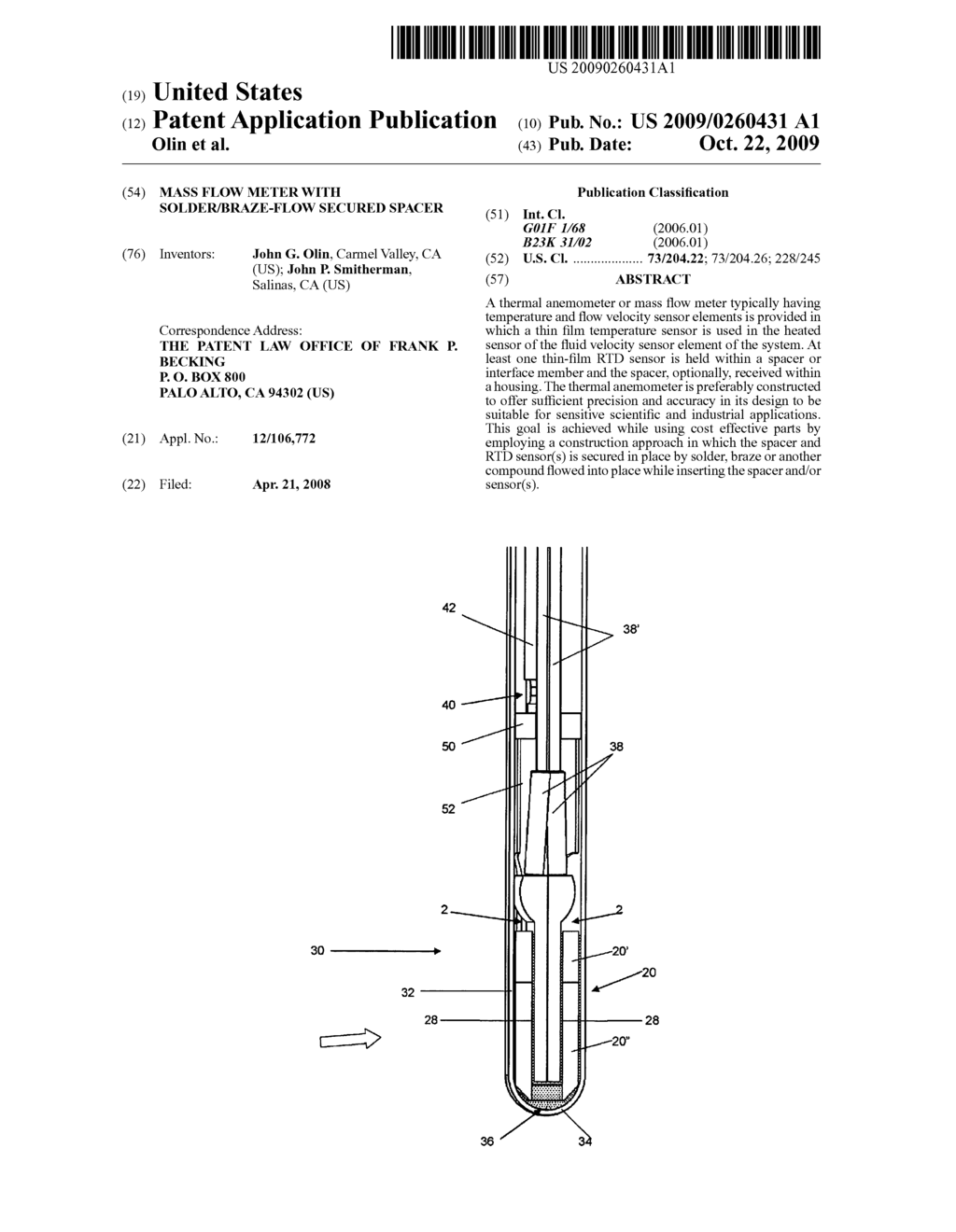 MASS FLOW METER WITH SOLDER/BRAZE-FLOW SECURED SPACER - diagram, schematic, and image 01