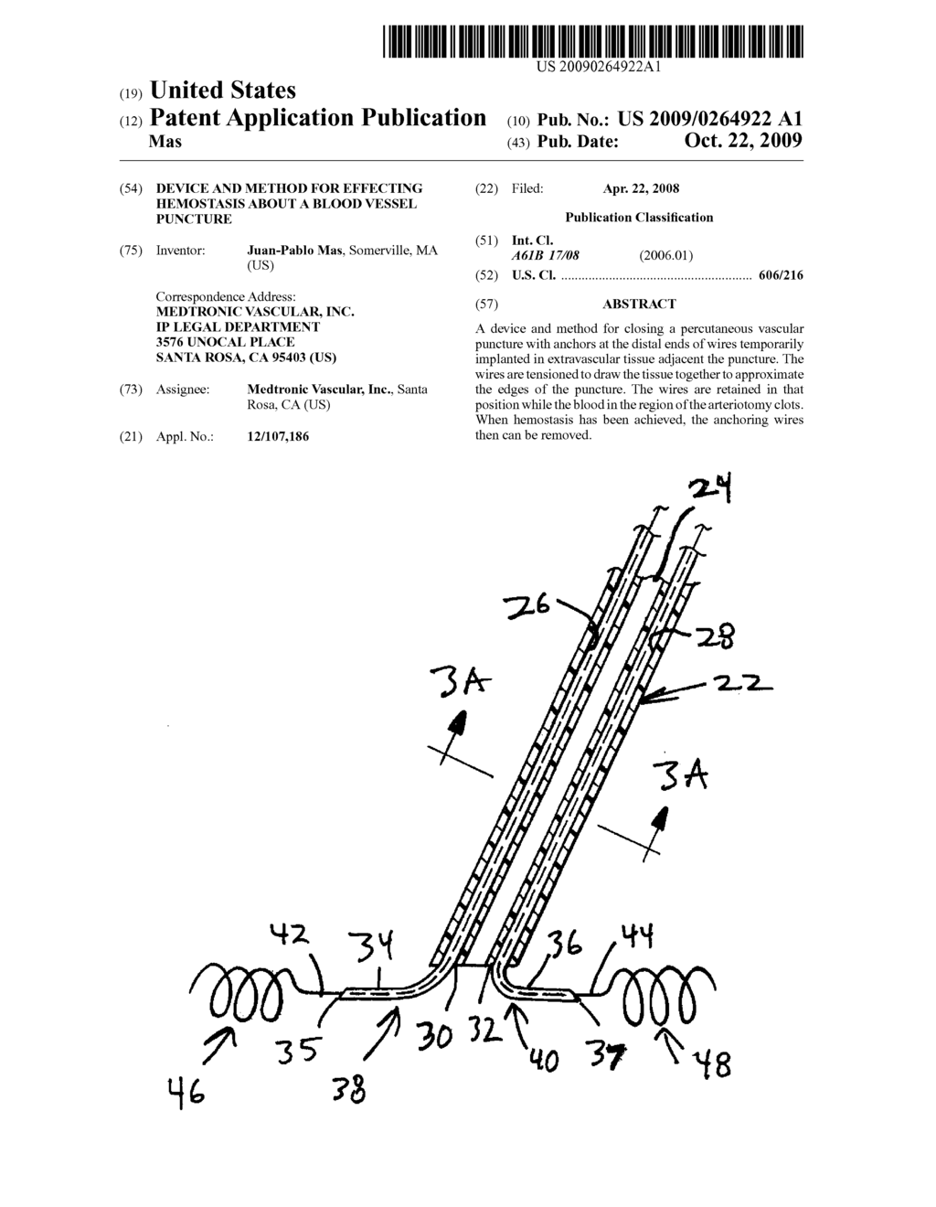 Device and Method for Effecting Hemostasis about a Blood Vessel Puncture - diagram, schematic, and image 01