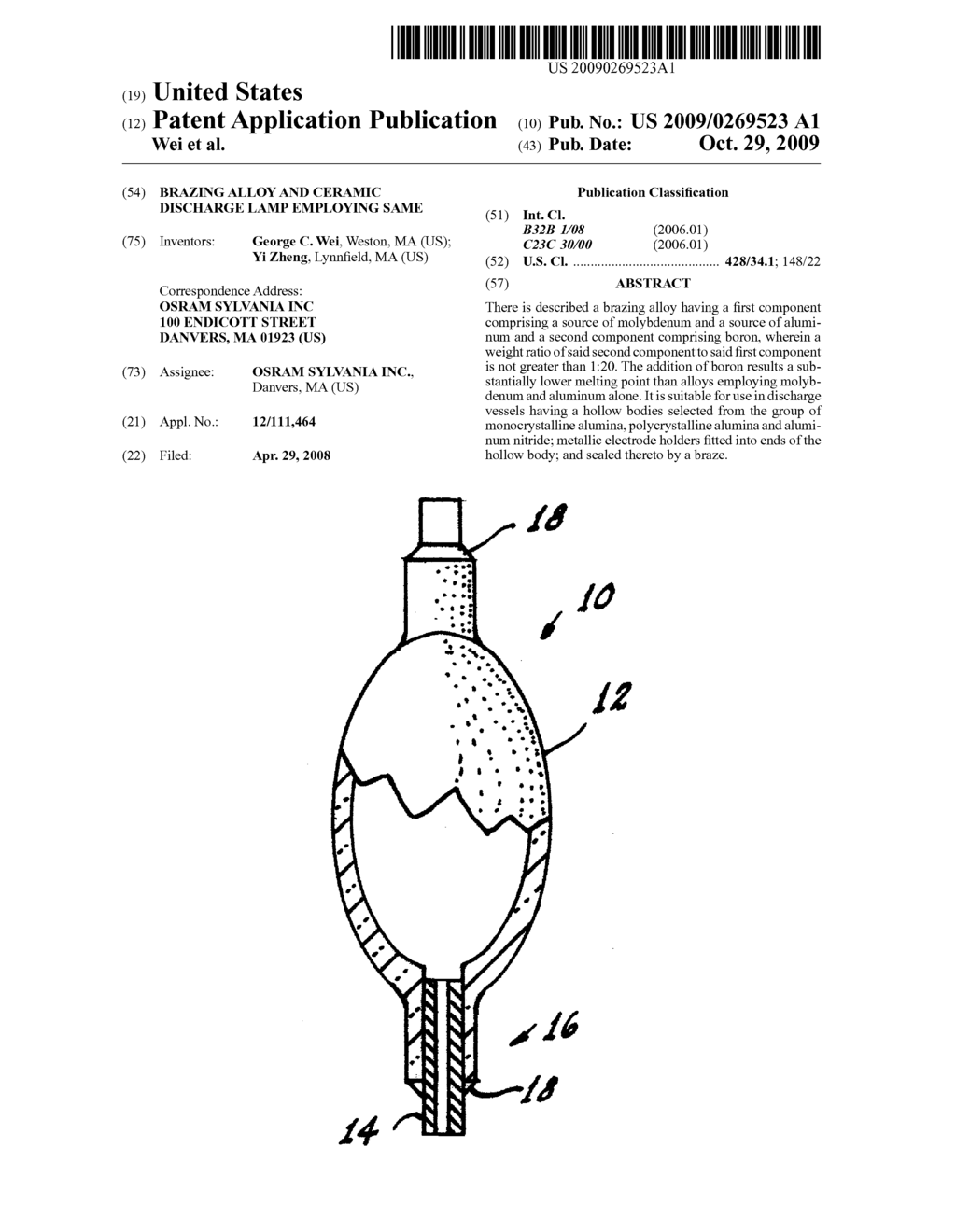 BRAZING ALLOY AND CERAMIC DISCHARGE LAMP EMPLOYING SAME - diagram, schematic, and image 01