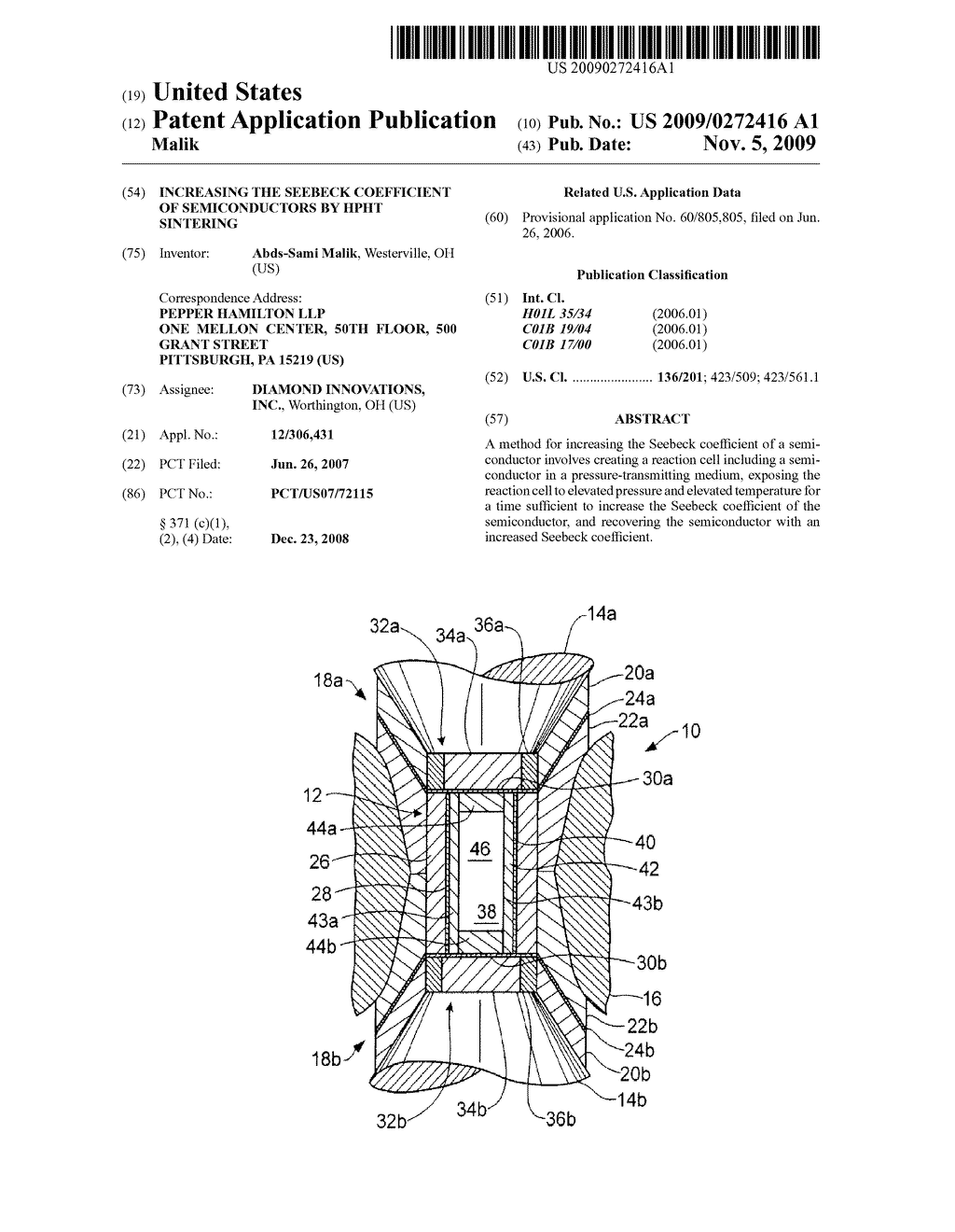 INCREASING THE SEEBECK COEFFICIENT OF SEMICONDUCTORS BY HPHT SINTERING - diagram, schematic, and image 01