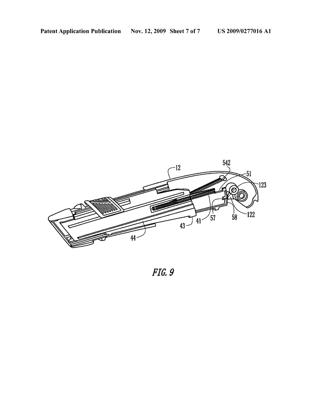 Utility knife with an auto-retractable blade - diagram, schematic, and image 08