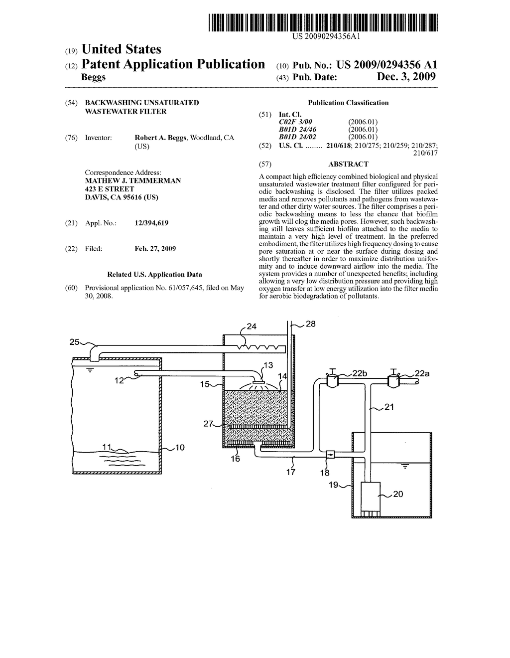 BACKWASHING UNSATURATED WASTEWATER FILTER - diagram, schematic, and image 01