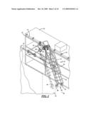 Dual track ladder with brake mechanism that is automatically applied to the upper tracks to hold the ladder in place during use diagram and image