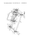 Dual track ladder with brake mechanism that is automatically applied to the upper tracks to hold the ladder in place during use diagram and image