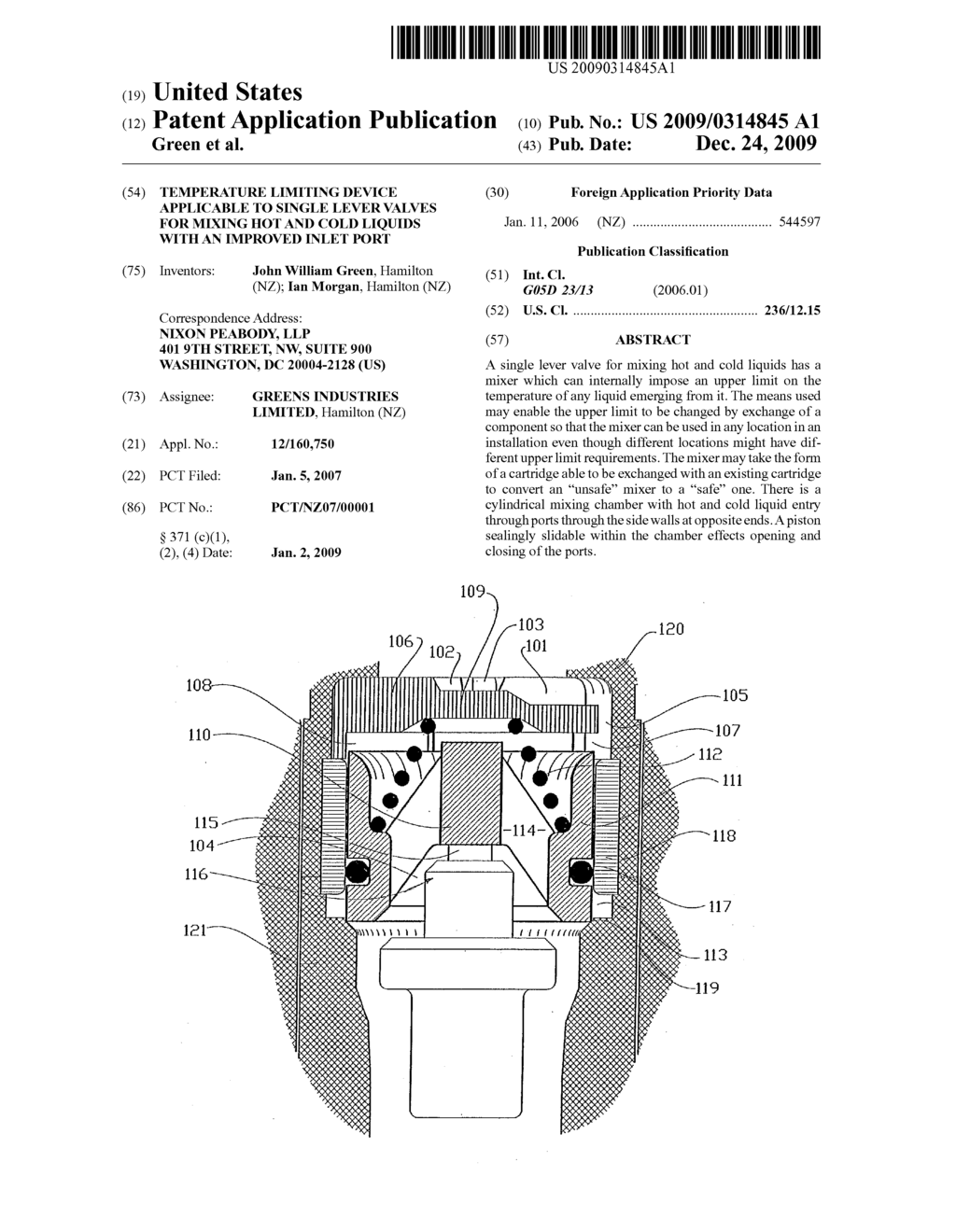 TEMPERATURE LIMITING DEVICE APPLICABLE TO SINGLE LEVER VALVES FOR MIXING HOT AND COLD LIQUIDS WITH AN IMPROVED INLET PORT - diagram, schematic, and image 01