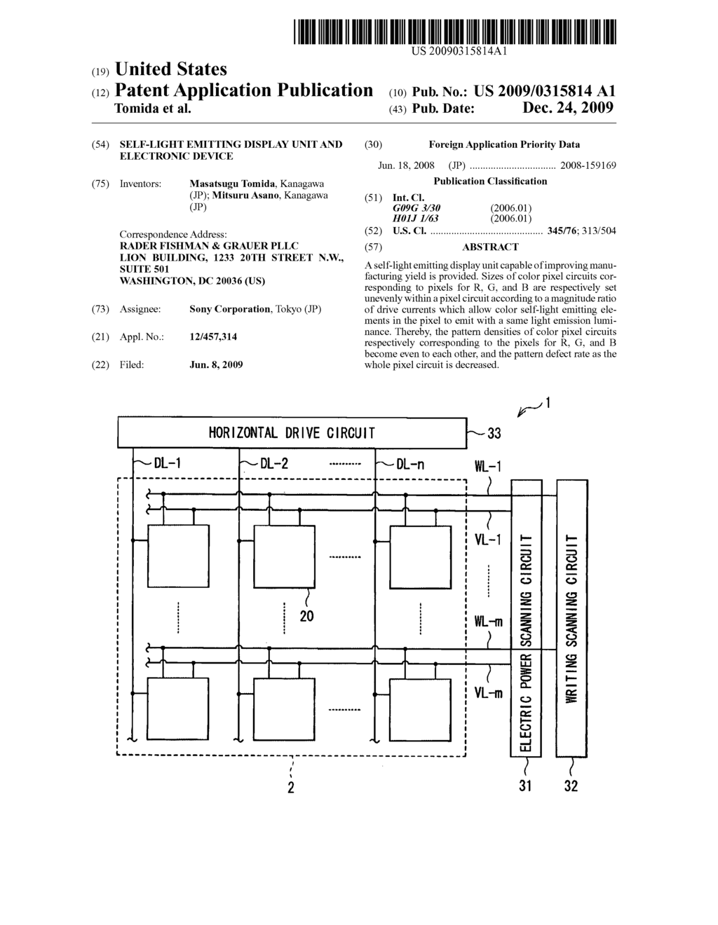 Self-light emitting display unit and electronic device - diagram, schematic, and image 01