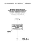 Neoplastic cell destruction device and method utilizing low frequency sound waves to disrupt or displace cellular materials diagram and image