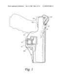 Retention holster having an extended pivot guard diagram and image