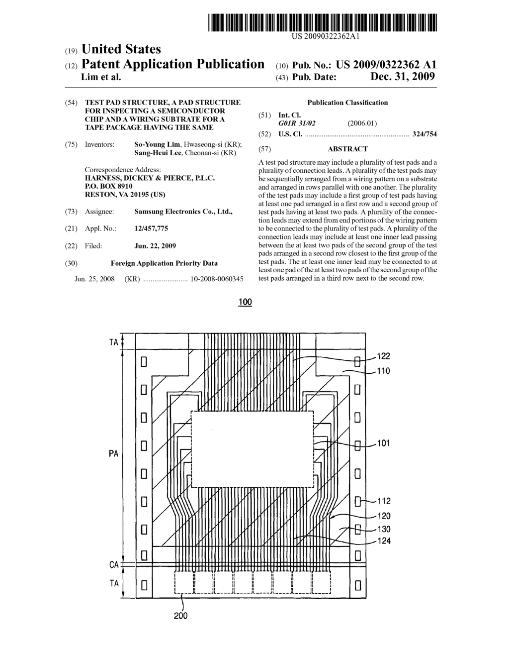 Test pad structure, a pad structure for inspecting a semiconductor chip and a wiring subtrate for a tape package having the same - diagram, schematic, and image 01