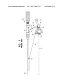 Fishing rod reel with angled and extended reel neck diagram and image