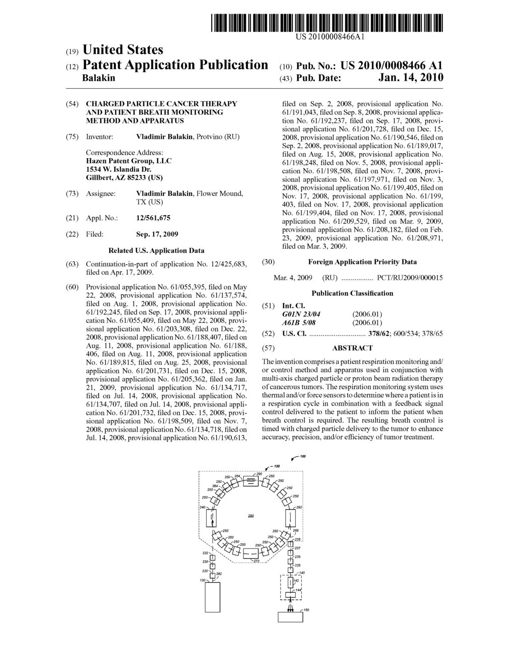 CHARGED PARTICLE CANCER THERAPY AND PATIENT BREATH MONITORING METHOD AND APPARATUS - diagram, schematic, and image 01