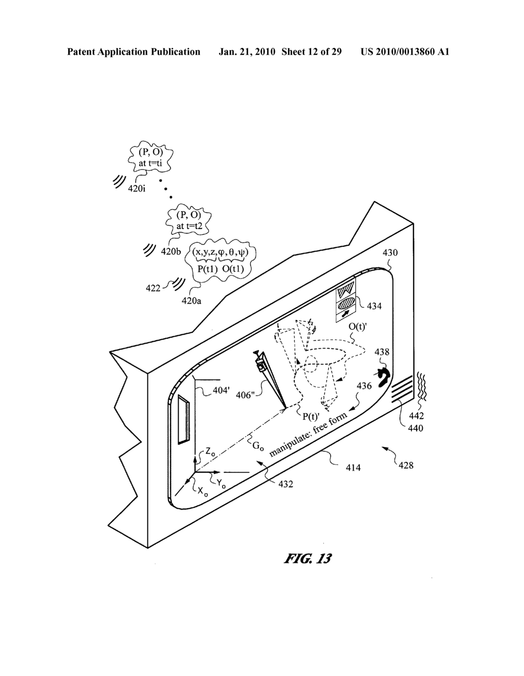 Computer interface employing a manipulated object with absolute pose detection component and a display - diagram, schematic, and image 13