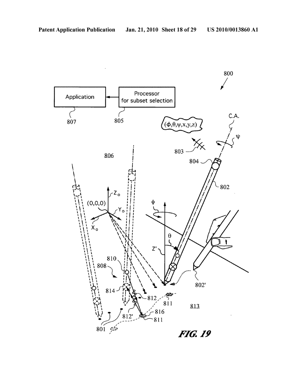 Computer interface employing a manipulated object with absolute pose detection component and a display - diagram, schematic, and image 19